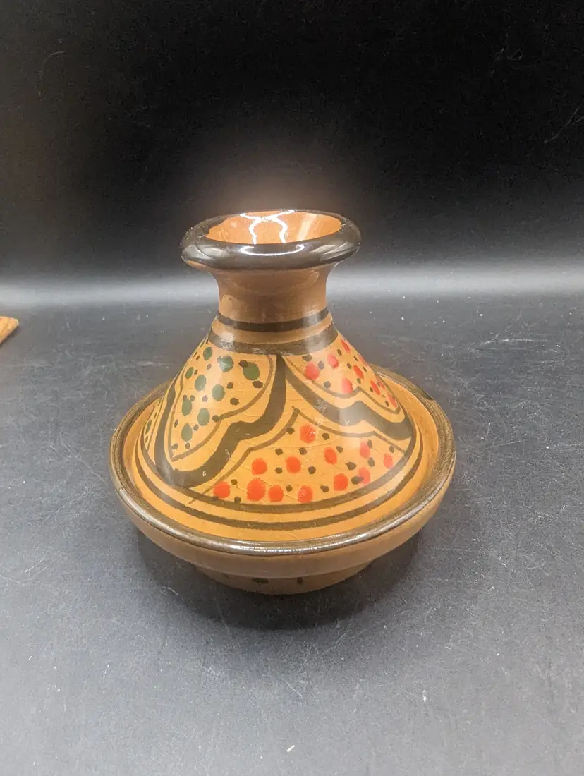 Vtg Tunisia/African Spice Pot Tagine Moroccan Painted Le Souk Ceramic 4"