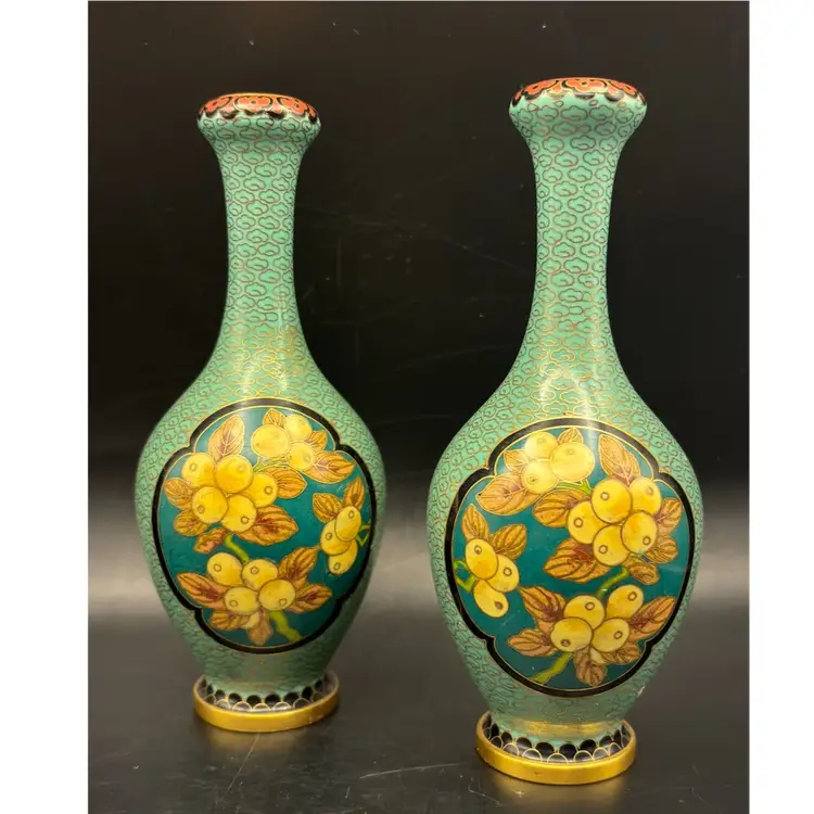 Vintage Cloisonné Oil And Vinegar Set Or Bud Vases