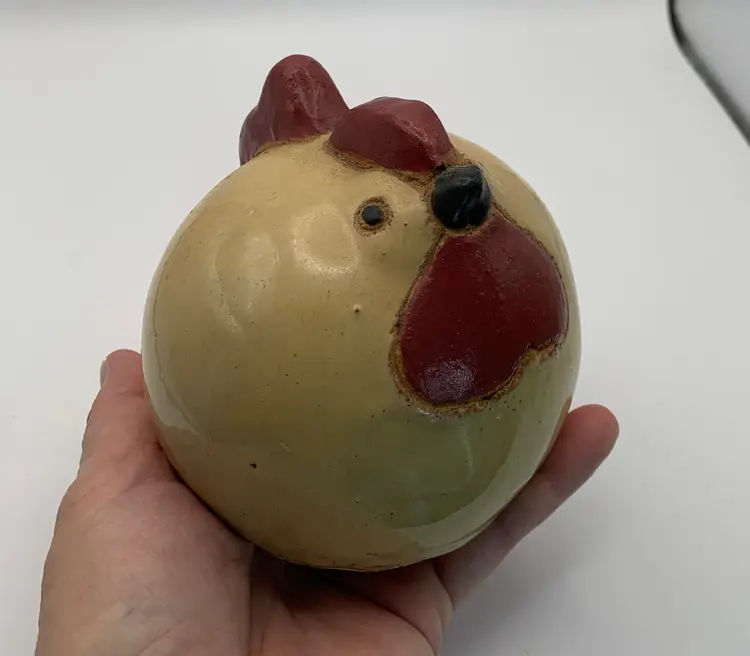 Handmade Pottery, Chicken Hen Paperweight. Heavy 4” Tall. Glazed.