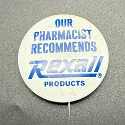 Vintage Rexall Advertising Button Pin Pinback Pharmacy Drug Store 1.75"