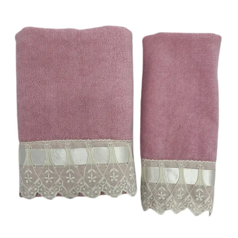 Avanti Hand Finger Tip Towel Floral Eyelet Ribbon Lace Pink Velour Vintage