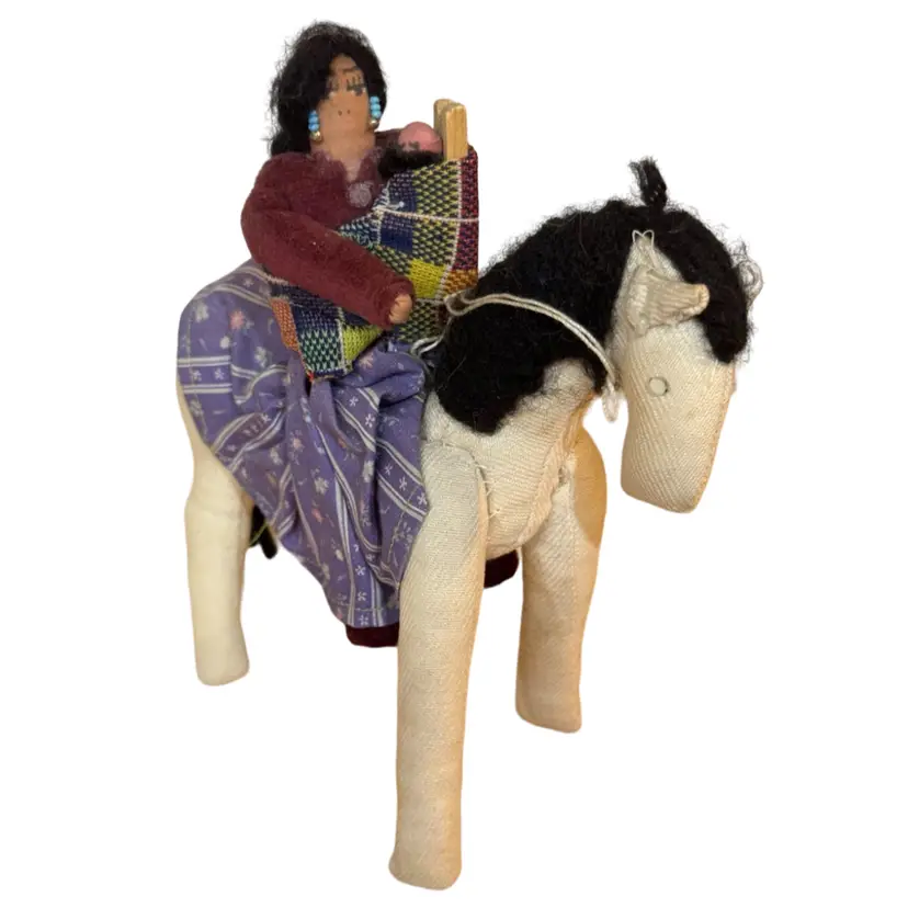 1940's/50's Navajo Cloth Doll And Baby On Cradle board On Horse