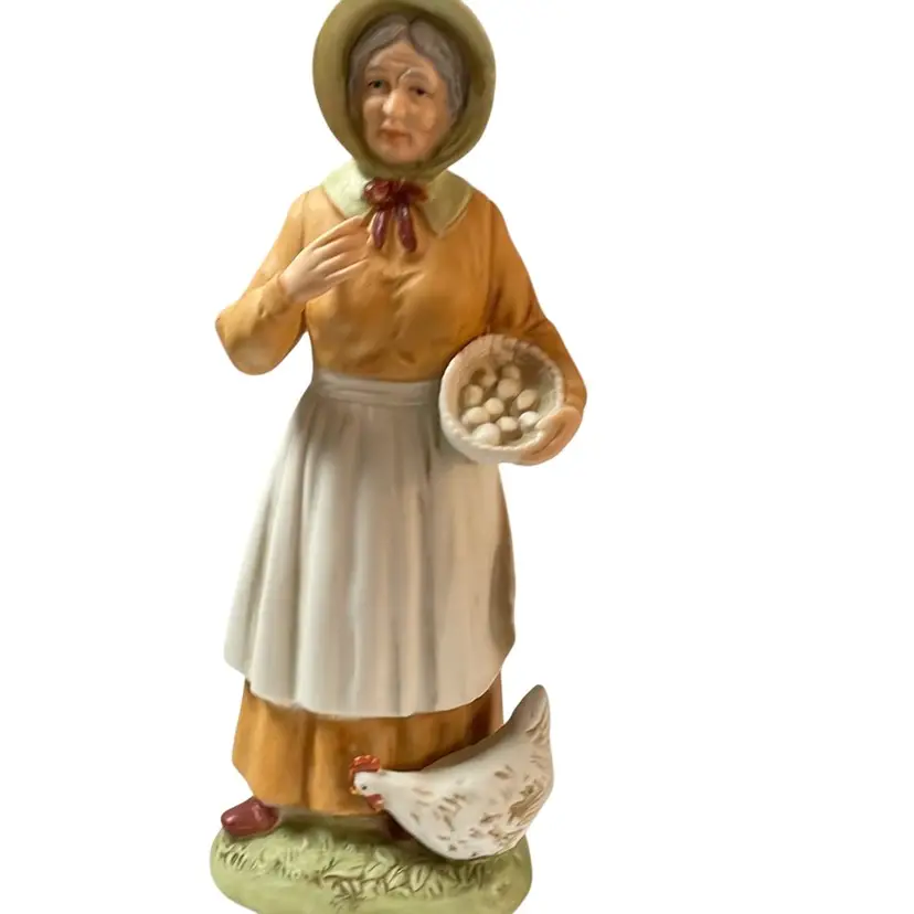 Vintage Homco Lady Collecting Eggs