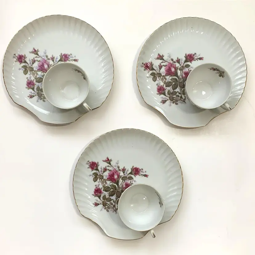 Moss Rose Bouquet Snack Set Bone China Plate Tea Cup 6 Piece Cottage Core Granny Vintage