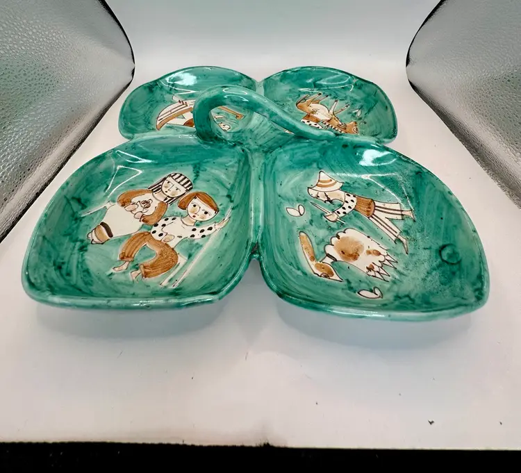 Vietri Italian Art Pottery Hand Painted Divided 10” VTG Giordano
