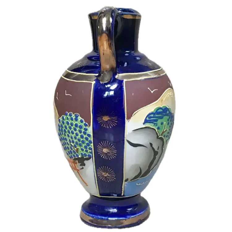 Vintage Small Landscape Pitcher Vase Hand Painted Japan Cultural Mid Century