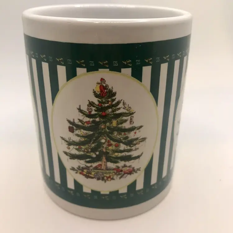 *SALE* Vintage Spode Christmas Tree Mug Green & White Striped 2001