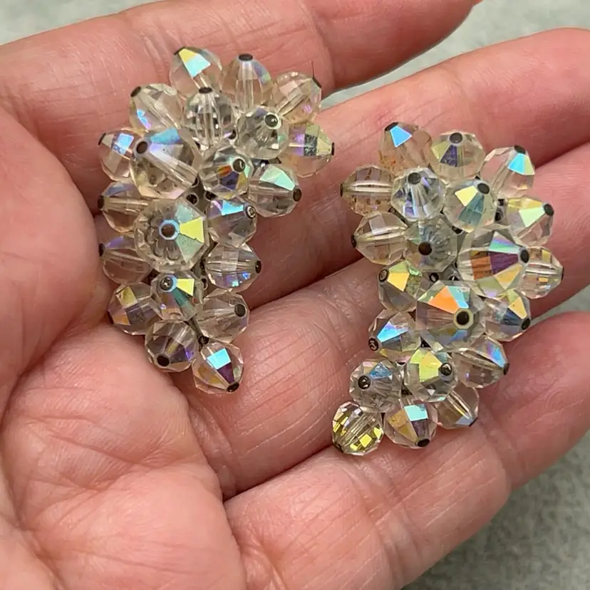 Promise Collection – Vintage Signed Laguna Aurora Borealis Crystal Ear Climber Clip-On Earrings