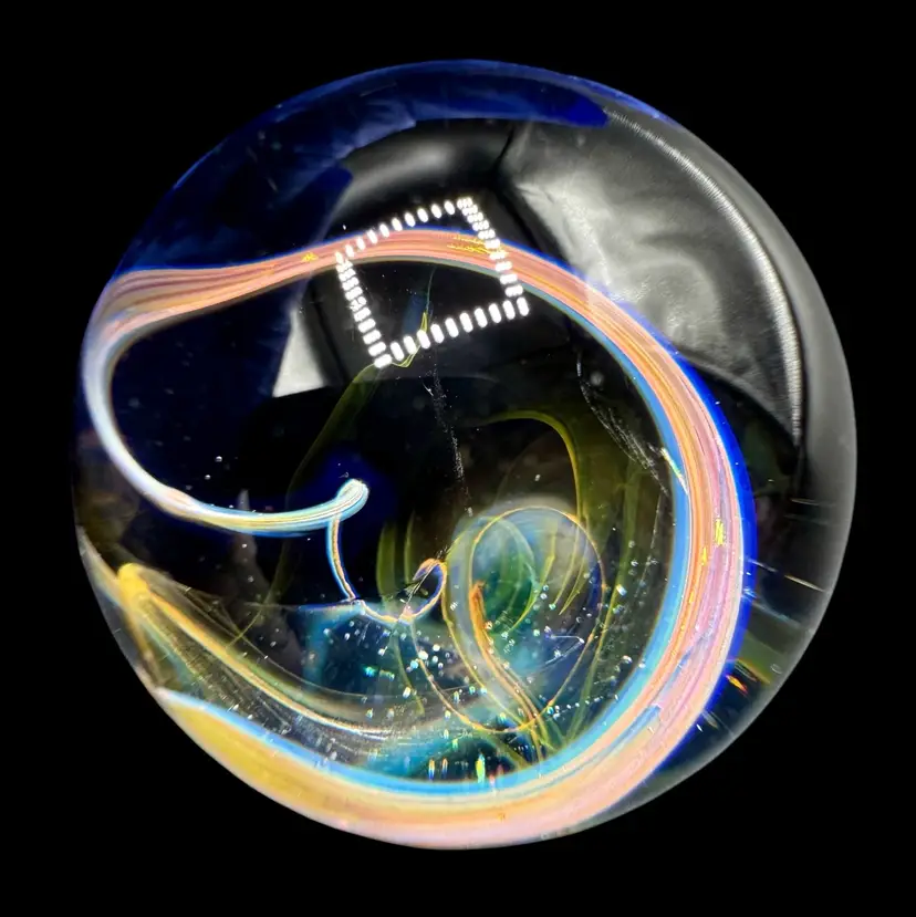 Large Art Glass Boro Marble 1.64” Galaxy Fume Swirl Pink Yellow Blue Super Jumbo