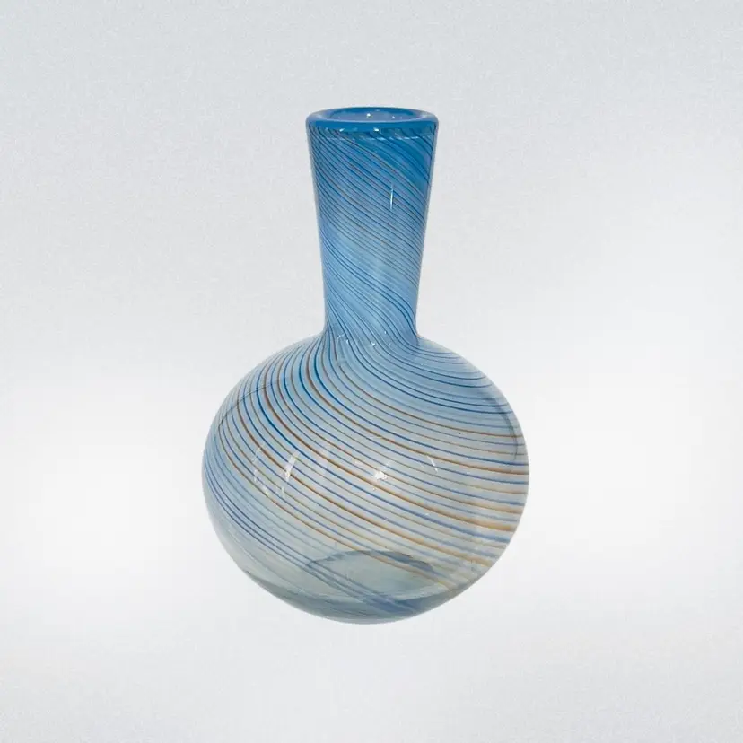 Bud Vase Blown Glass “Mezza Filigrana” By Dansk 1970s  Blue Orange Swirl