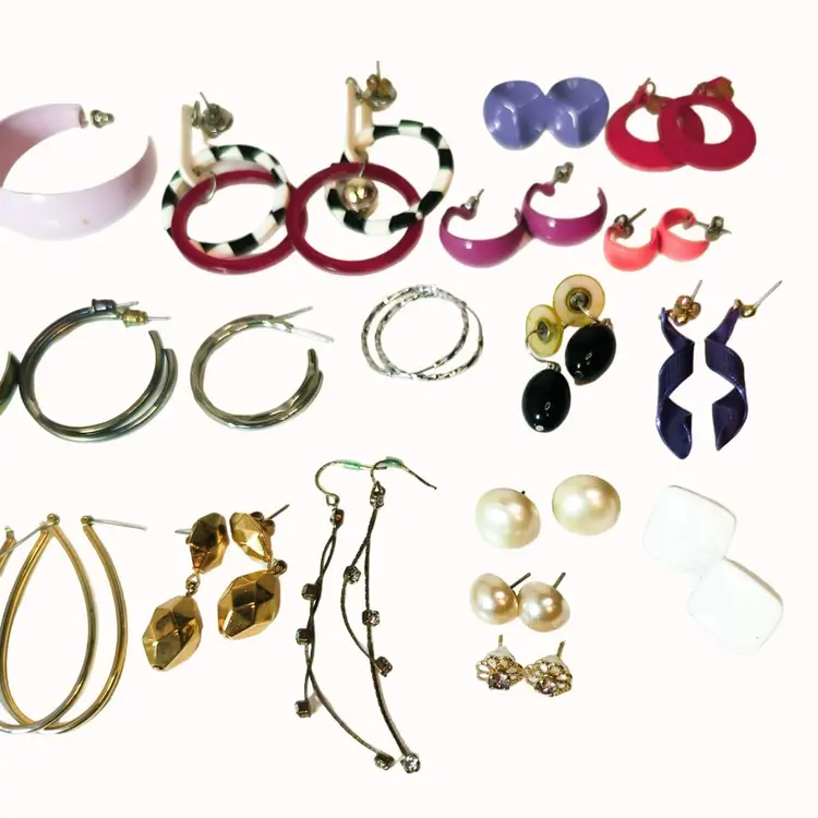 Vintage 90s Assorted Fashion Earrings Bundle 21 Pairs - Hoops Studs & Dangles