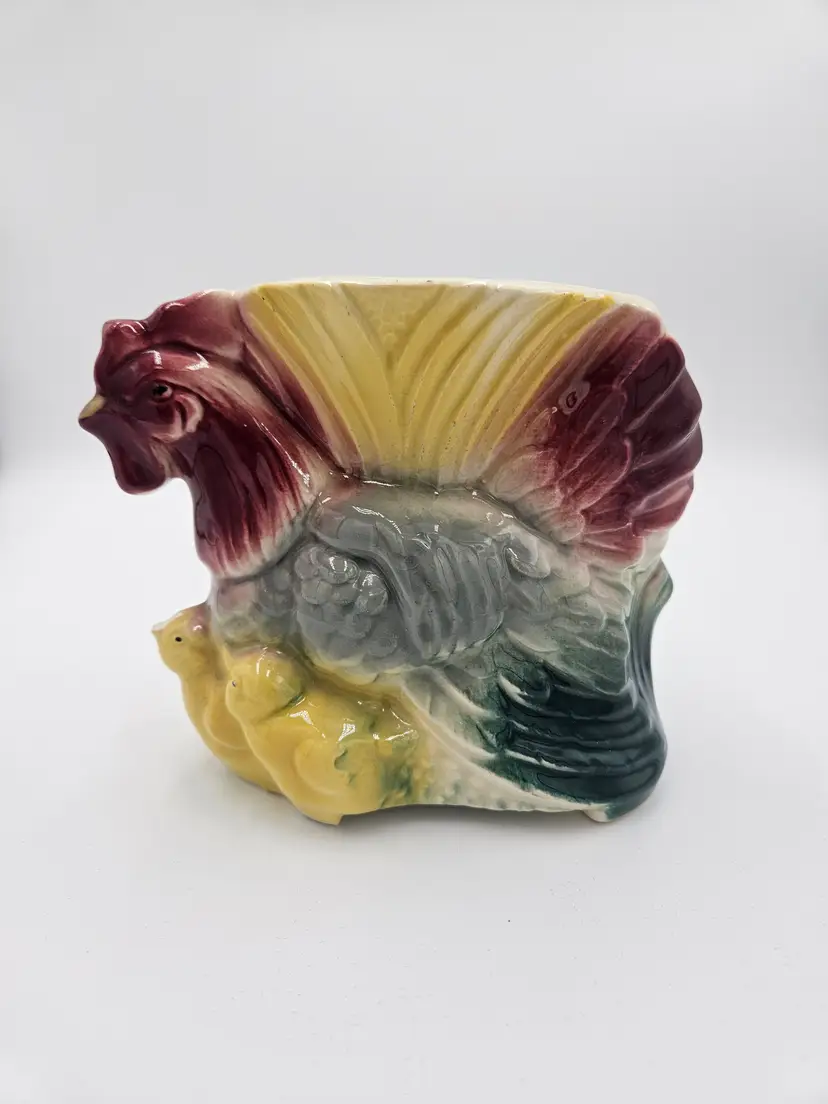 #C3 Hen and Chicks Glazed Ceramic Planter