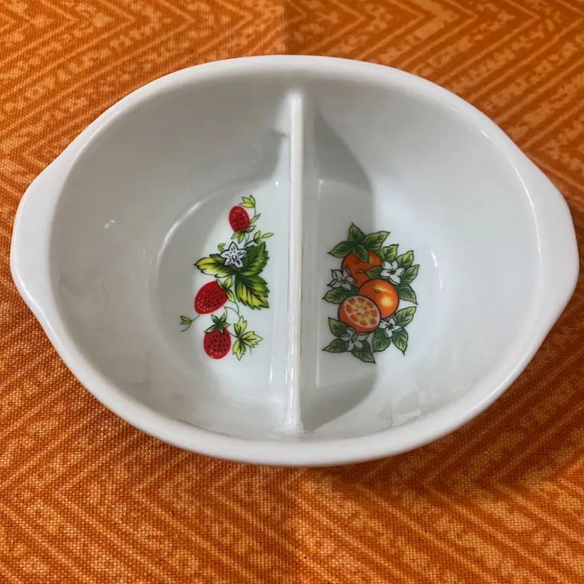 Divided Condiment / Jelly Dish Oranges And Strawberry Pattern