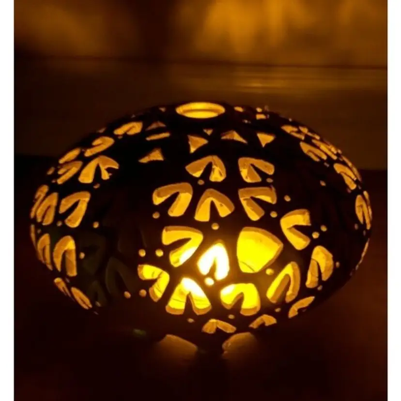 Studio Pottery Candle Tea Light Holder Floral Cutouts Clay Signed Jerry Conrad