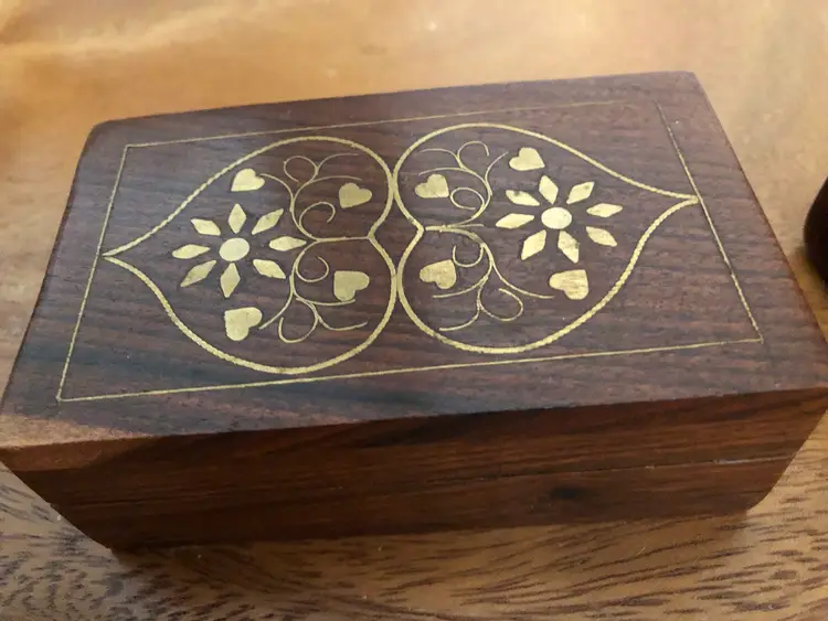 Wood Box With Brass Inlay & Stamp Dispenser