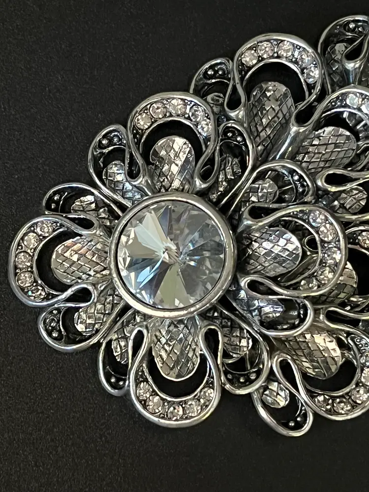 Silvertone Floral Statement Rhinestone Necklace