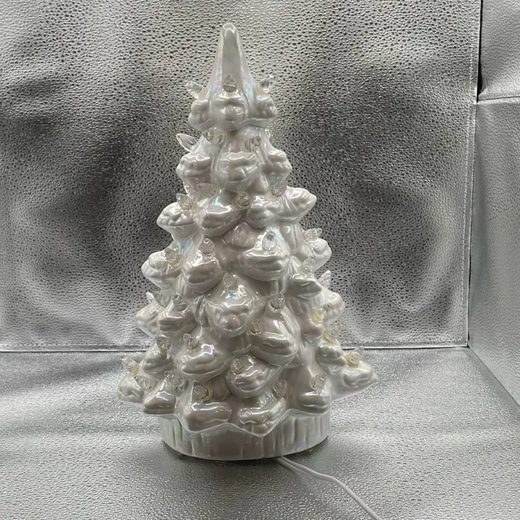 VTG White Iridescent Ceramic Christmas Tree