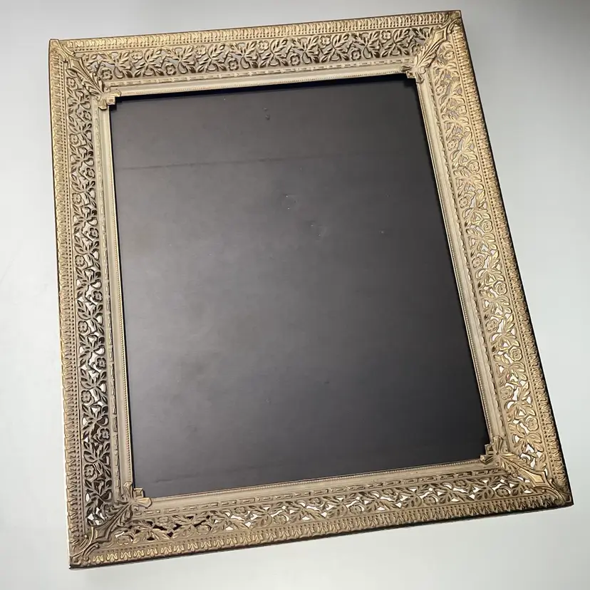 Gold Tone Filigree Antiqued Metal Picture Frame 8x10 Hollywood Regency 1950s Vintage