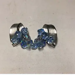 Blue Crystals & Silvertone Clipon Earrings 3/4”