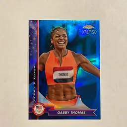 Gabby Thomas 2024 Topps Chrome US Olympic & Paralympic Hopefuls Blue Refractor /150 #51