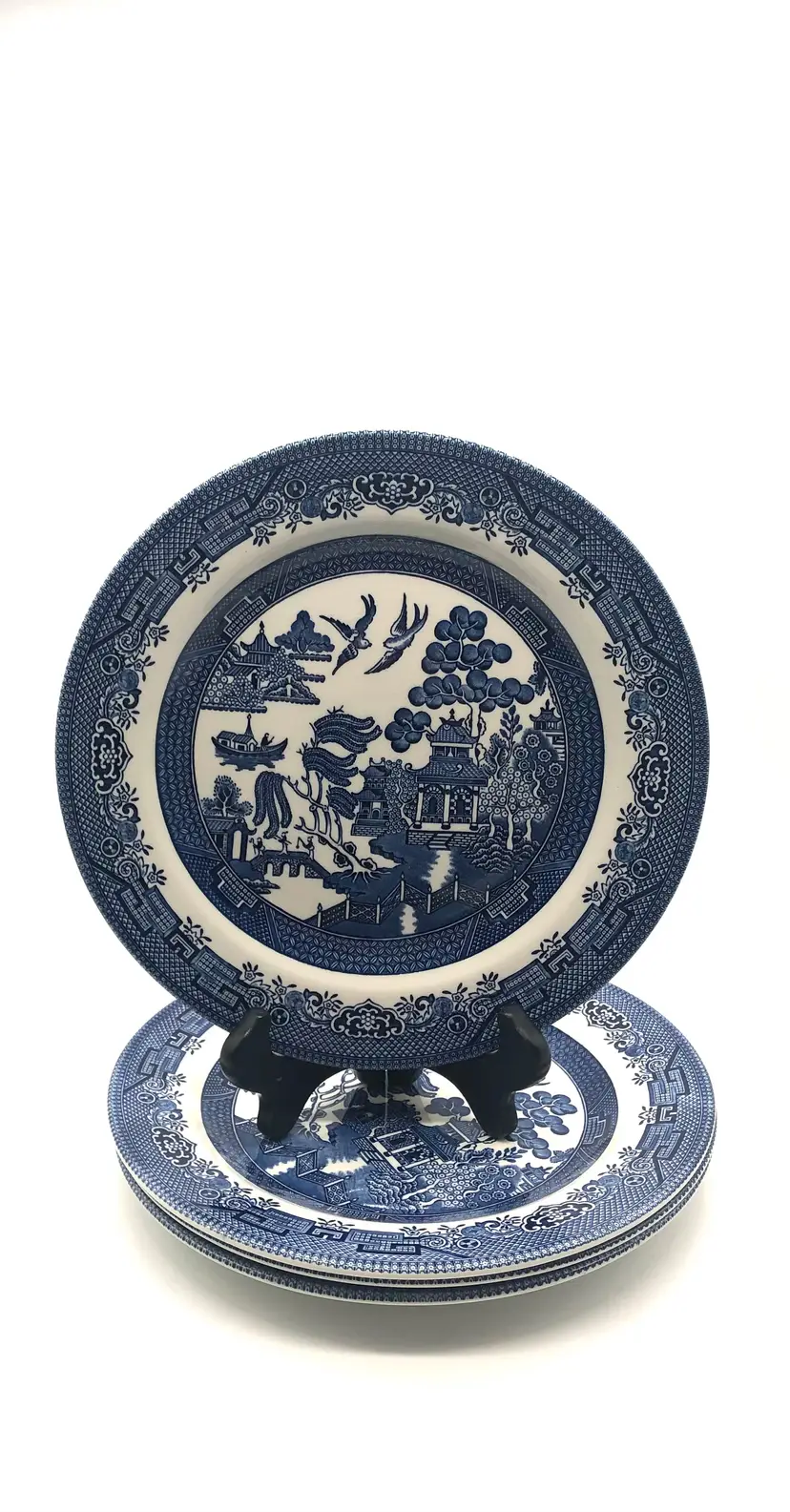 Four Gorgeous Vintage Churchill Made in England Dinner Plates Blue and White