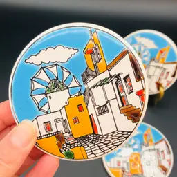 Djilly 13 - Vintage 60s THANOS Ceramic Tile Coaster Set: Jet Set Travel Greece Souvenir- Speakeasy Barware