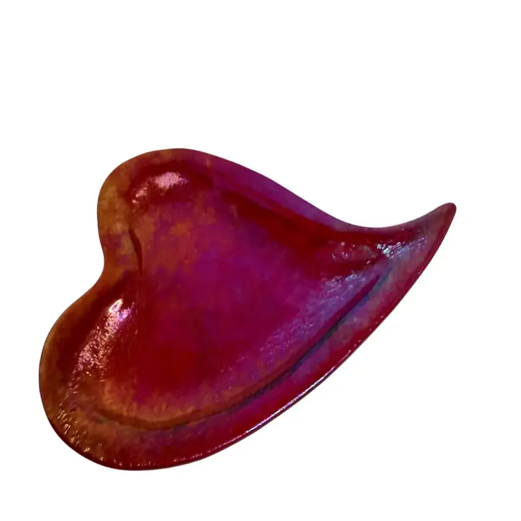 Heart Shaped Trinket/Jewelry/Candy Dish
Red Dichroic Pink/Gold/Purple Art Glass
1/4” H x 5-3/4”L x 4-1/2” W