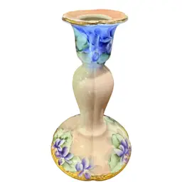Vintage hand-painted porcelain candlestick holder with a violet floral design. Goebel Wilhelmsfeld in France from 1092s