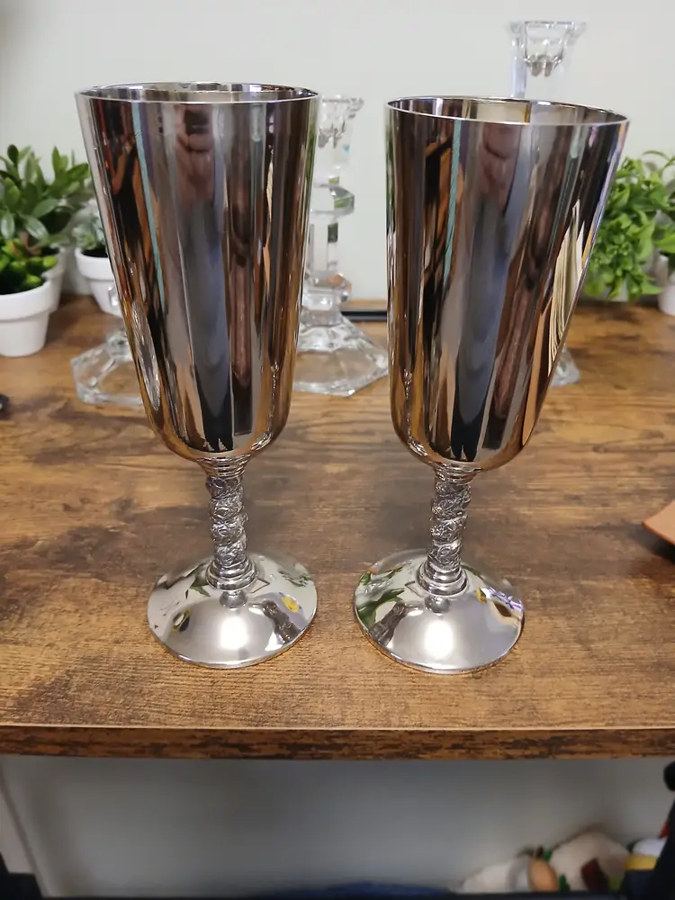 Vintage E.P.B J. Perez Ruiz Spain Silver Plated Goblets Set