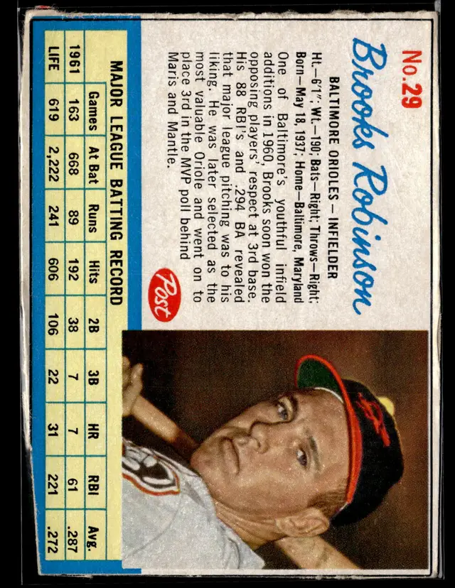 #169 Brooks Robinson 1962 Post Cereal #29 *LIVE AUCTION*