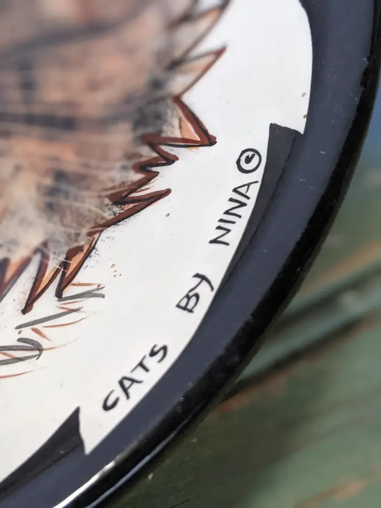 Vintage Hand painted Tabby Cat plate dish, Signed Cat's by Nina