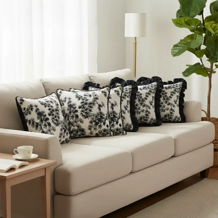 SOGA 6PC Vintage Floral & Black Floral Decorative Pillow Covers 45cm Set