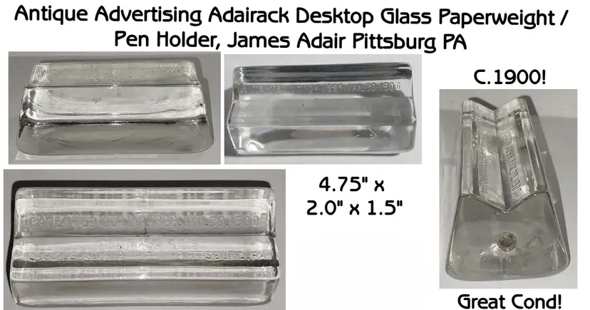 Antique Advertising Pen Holder/Paperweight, James Adair, Pittsburg, PA