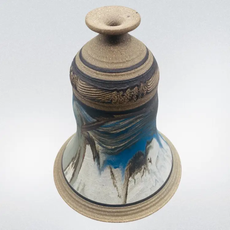 Art Pottery Vase Vessel Blue Green Earthy Tribal Indigenous Decor Artist Signed