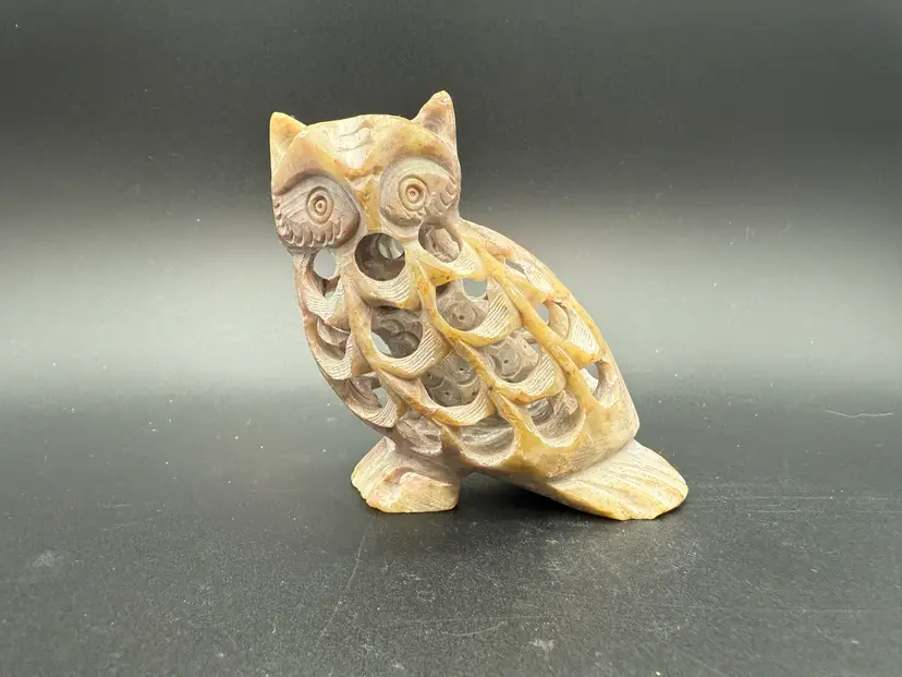 Vintage Hand Carved Stone Owl with Baby Owl inside