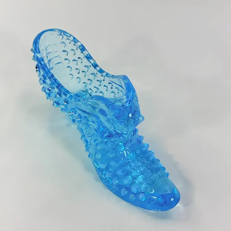 Fenton Blue Opalescent Hobnail Cat Face Shoe
