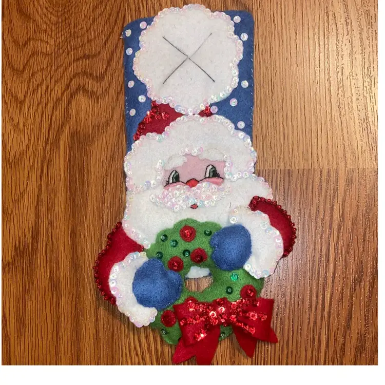 Handmade Christmas Door Hanger Felt Santa Sequin