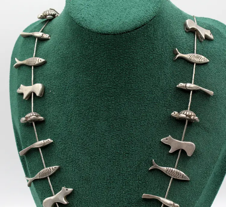 Southwestern Sterling Silver Fetish critter 22" necklace 122g