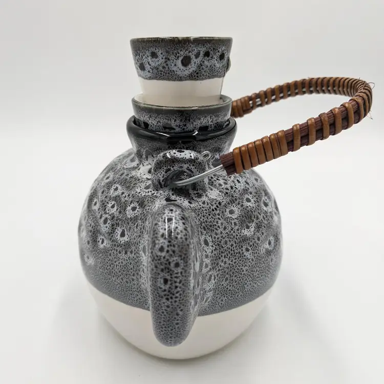 Vintage Ceramic Grey & Black Art Pottery Fish Teapot Set with (2) Matching Cups