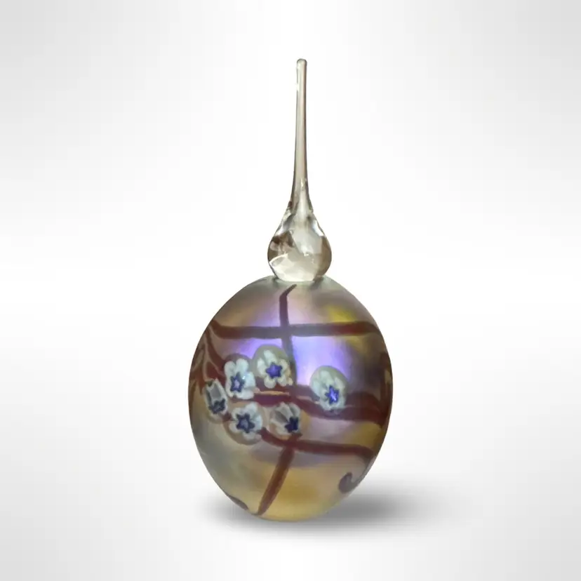 Vintage 1996 Robert Eickholt Art Glass Purple Iridescent Flower Perfume Bottle