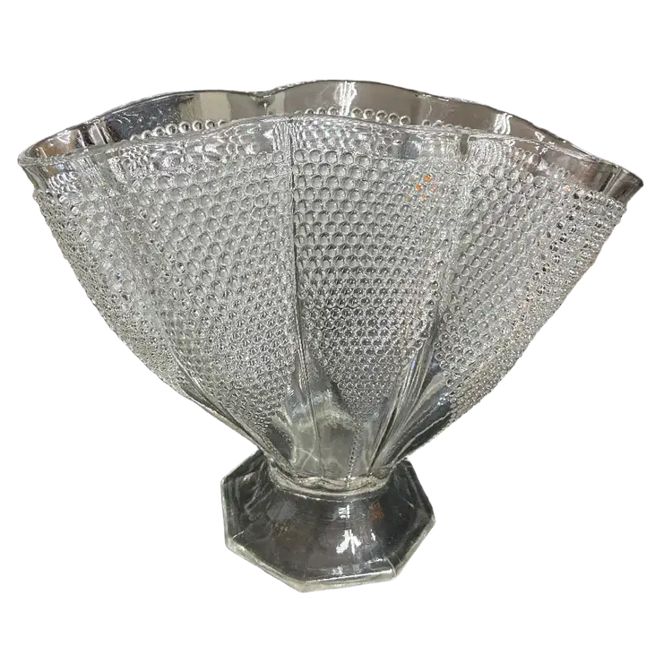 Vintage 1940's LE Smith "Thousand Eyes" Clear Glass Fan Vase, 8" Tall