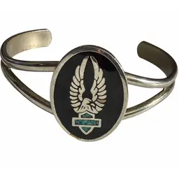 Vintage Silver Eagle Inlayed Turquoise Stone Cuff Bracelet Size 7.25” Slightly Adjustable