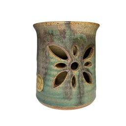 Gary Houston Pottery Green Glazed Utensil Holder or Candle Votive Payson AZ Arizona 4.5"