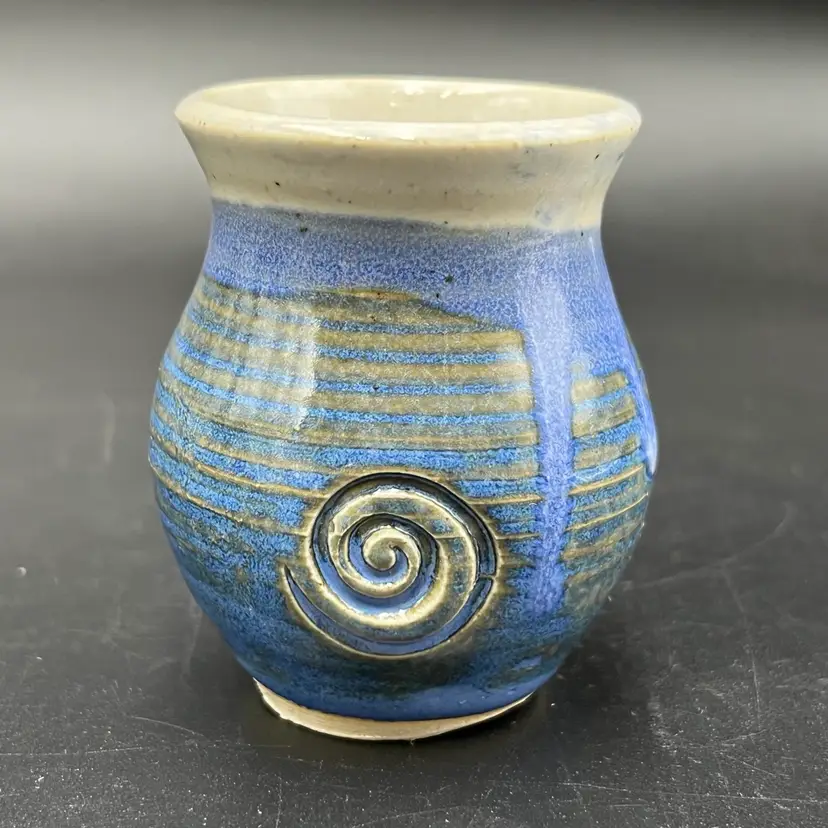 Studio Art Pottery Stoneware Blue Glazed With Spiral Vase Succulent Planter