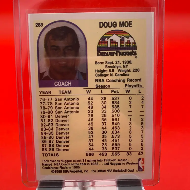 NBA Hoops 1989 Denver Nuggets Doug Moe Trading Card #283