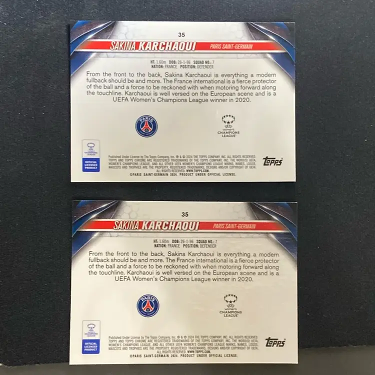 Sakina Karchaoui - PSG Rookie - #48/150 & #298/299 - Topps Chrome - Women’s Soccer