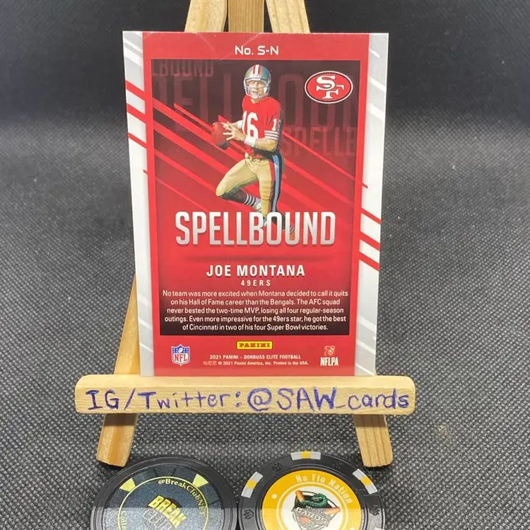 Joe Montana 2021 Donruss Elite Spellbound “N” /349 San Francisco 49ers