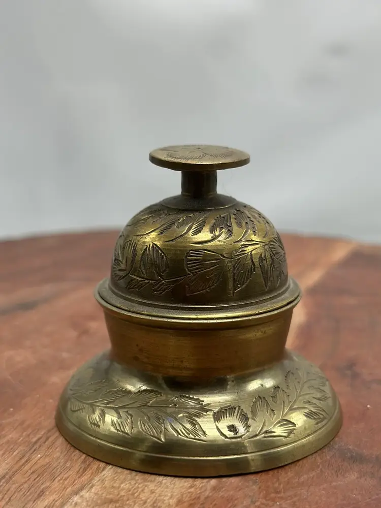 Vintage Ornate Engraved Etched Brass Elephant Claw Temple Bell