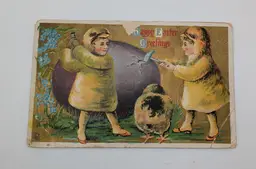 E2. Antique Easter Postcard 1900-1910 "Happy Easter Greeting" Kitsch