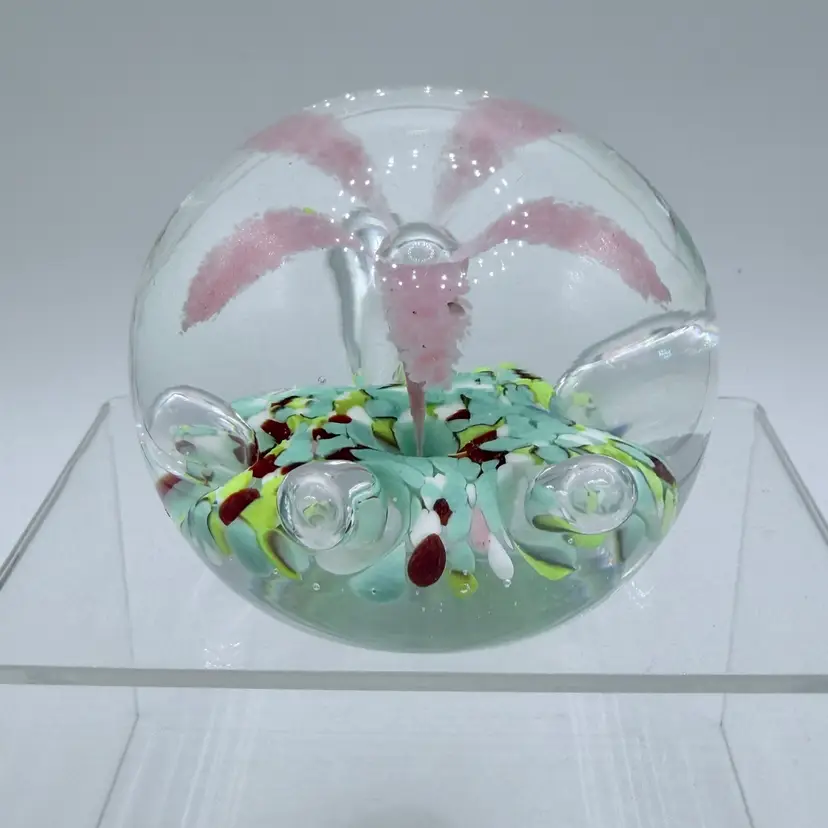 Vintage John Gentile Art Glass Floral Paperweight Marked 1976 Stamp